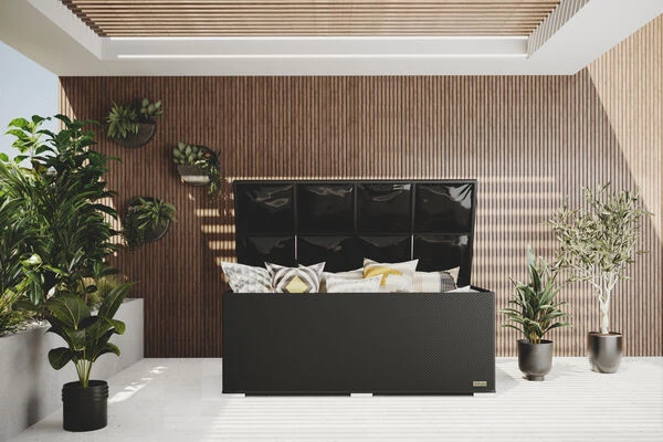 OUTFLEXX Kissenbox, Schwarz, Polyrattan, 204x94x75cm 4 OUTFLEXX Kissenbox, Schwarz, Polyrattan, 204x94x75cm – Bild 2