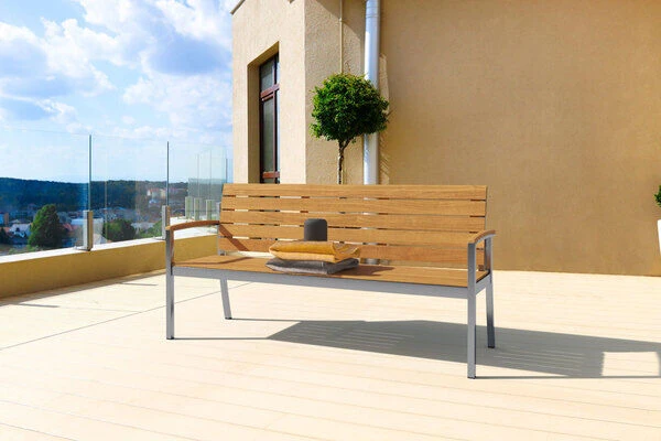 OUTFLEXX Gartenbank, FSC-Teakholz/Edelstahl, 3-Sitzer, 160x55x80cm 3 OUTFLEXX Gartenbank, FSC-Teakholz/Edelstahl, 3-Sitzer, 160x55x80cm