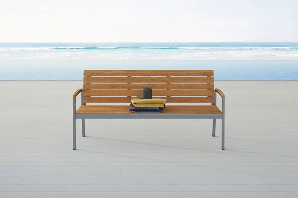 OUTFLEXX Gartenbank, FSC-Teakholz/Edelstahl, 3-Sitzer, 160x55x80cm 4 OUTFLEXX Gartenbank, FSC-Teakholz/Edelstahl, 3-Sitzer, 160x55x80cm – Bild 2