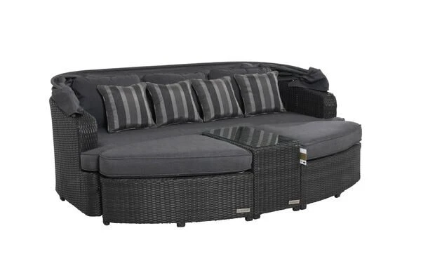 OUTFLEXX Houston Loungebett, Grau, Polyrattan, Doppel-halbrund, Viele Stellmöglichkeiten, Dach Klappbar 15 OUTFLEXX Houston Loungebett, Grau, Polyrattan, Doppel-halbrund, Viele Stellmöglichkeiten, Dach Klappbar – Bild 13