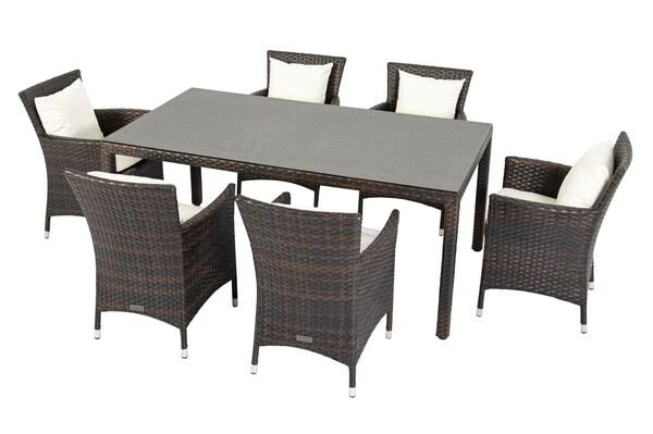 OUTFLEXX Dining Set, Braun Marmoriert, Polyrattan, Tisch 180x100cm, Spraystone, 6mm, 6 Sessel 16 OUTFLEXX Dining Set, Braun Marmoriert, Polyrattan, Tisch 180x100cm, Spraystone, 6mm, 6 Sessel – Bild 14