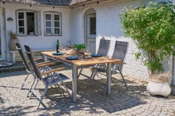 VILLANA Esstischgarnitur, Silber/schwarz, Alu / FSC-Akazienholz, Ausziehtisch 150/200 Cm, 4 Multipositionssessel