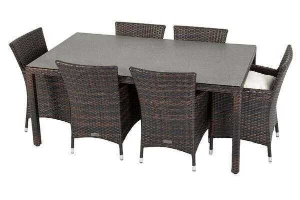 OUTFLEXX Dining Set, Braun Marmoriert, Polyrattan, Tisch 180x100cm, Spraystone, 6mm, 6 Sessel 19 OUTFLEXX Dining Set, Braun Marmoriert, Polyrattan, Tisch 180x100cm, Spraystone, 6mm, 6 Sessel – Bild 17