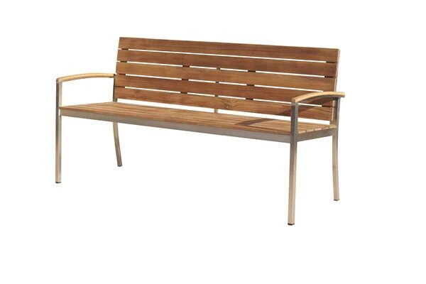 OUTFLEXX Gartenbank, FSC-Teakholz/Edelstahl, 3-Sitzer, 160x55x80cm 6 OUTFLEXX Gartenbank, FSC-Teakholz/Edelstahl, 3-Sitzer, 160x55x80cm – Bild 4