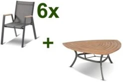 HARTMAN Aruba Esstischgruppe, Xerix/natur, Alu/FSC-Teak, 6 Stapelsessel, 170x170cm