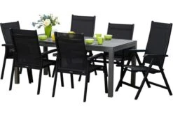 KETTLER Basic Plus Sitzgruppe, Anthrazit/anthrazit, Alu/Textilene, 180/240x90cm, 4 Stapel-, 2 Multipositionssessel