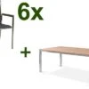 STERN Polaris Esstischgruppe, Silbergrau, Edelstahl/recycled Teak, Tisch 200 X 100 Cm, 6 Stapelsessel