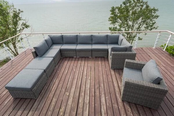 OUTFLEXX Loungemöbel-Set, Grau, Polyrattan, 10 Personen, Mit Sessel, Verstellbare Sitzflächen, Wasserfeste Kissenbox 3 OUTFLEXX Loungemöbel-Set, Grau, Polyrattan, 10 Personen, Mit Sessel, Verstellbare Sitzflächen, Wasserfeste Kissenbox