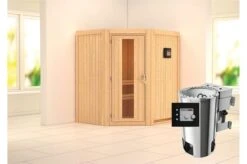 KARIBU Systemsauna Tonja, Fichtenholz 68mm, Eckeinstieg, Ca. 2,3m²