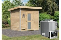 KARIBU Saunahaus Norge, Fichtenholz 38mm, Fronteinstieg, Ca. 4,5m²