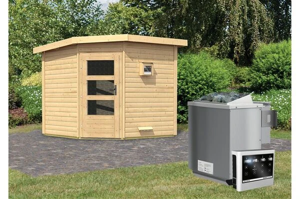 KARIBU Saunahaus Heikki, Fichtenholz 38mm, Eckeinstieg, Ca. 5,2m² 3 KARIBU Saunahaus Heikki, Fichtenholz 38mm, Eckeinstieg, Ca. 5,2m²