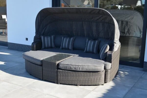 OUTFLEXX Houston Loungebett, Grau, Polyrattan, Doppel-halbrund, Viele Stellmöglichkeiten, Dach Klappbar 3 OUTFLEXX Houston Loungebett, Grau, Polyrattan, Doppel-halbrund, Viele Stellmöglichkeiten, Dach Klappbar