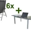 DOPPLER Expert Esstischgarnitur, Silber/schwarz, Alu/Textilene, 6 Multipositionssessel, 150-210x90cm