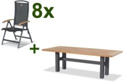 HARTMAN Sondermodell Yasmani/Raffaelo Esstischgruppe, Xerix, Alu/Teakholz, 240x100cm, 8 Multipositionssessel