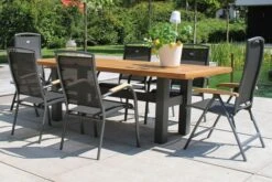 HARTMAN Sondermodell Yasmani/Raffaelo Esstischgruppe, Xerix, Alu/Teakholz, 240x100cm, 4 Stapel-, 2 Multipositionssessel