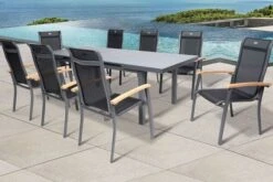 HARTMAN Alice Esstischgarnitur, Xerix, Alu/4x4 Textilen, Tisch 180/240x100cm, 8 Stapelsessel