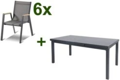 HARTMAN Aruba Teak Esstischgarnitur, Xerix, Alu/Textilene, Tisch 180/240x100cm, 6 Stapelsessel