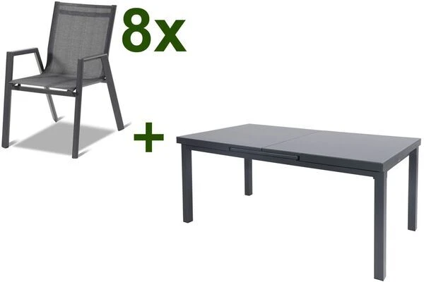 HARTMAN Aruba Esstischgarnitur, Xerix, Alu/Textilene, Tisch 180/240x100cm, 8 Stapelsessel 3 HARTMAN Aruba Esstischgarnitur, Xerix, Alu/Textilene, Tisch 180/240x100cm, 8 Stapelsessel