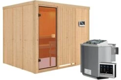 KARIBU Sauna Nybro, Fichtenholz 68 Mm, Fronteinstieg, Ca. 6,3m²