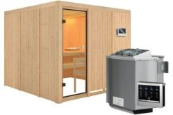 KARIBU Sauna Arvika, Fichtenholz 68 Mm, Fronteinstieg, Ca. 5,3m²