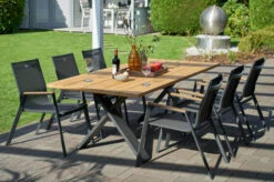 HARTMAN Xanadu / Aruba Set, Xerix/anthrazit, Alu/Teakholz, 6 Stapelsessel, Teakarmlehnen, 220x100cm
