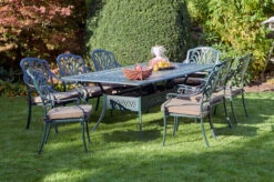 HARTMAN Amalfi Esstischgarnitur, Dunkelgrün, Alu-Guss, 8 Diningsessel, Inkl. Polster, 214x112 Cm