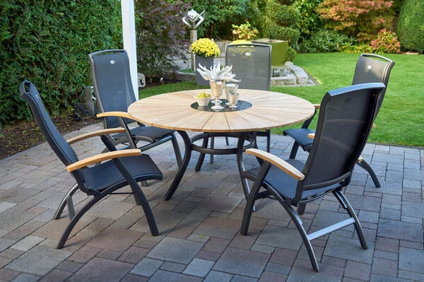 HARTMAN Provence / Da Vinci Sitzgruppe, Xerix/anthrazit, Alu/Teakholz, 5 Multipos, Ø150cm, Inkl. Eiskühler 3 HARTMAN Provence / Da Vinci Sitzgruppe, Xerix/anthrazit, Alu/Teakholz, 5 Multipos, Ø150cm, Inkl. Eiskühler