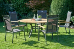 HARTMAN Provence / Alice Sitzgruppe, Xerix/schwarz, Alu/Teakholz, 4x4 Textilen, 5 Stapelsessel, Ø150cm, Inkl. Eiskühler