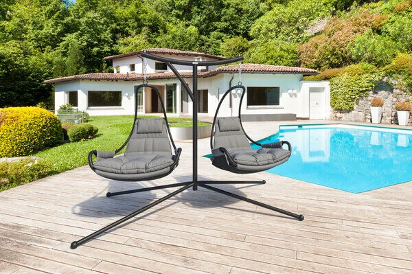 OUTFLEXX Doppelhängesessel, Anthrazit Matt/schwarz, Stahl/Textilene, 190x124x200cm, Inkl. Polster 5 OUTFLEXX Doppelhängesessel, Anthrazit Matt/schwarz, Stahl/Textilene, 190x124x200cm, Inkl. Polster – Bild 3