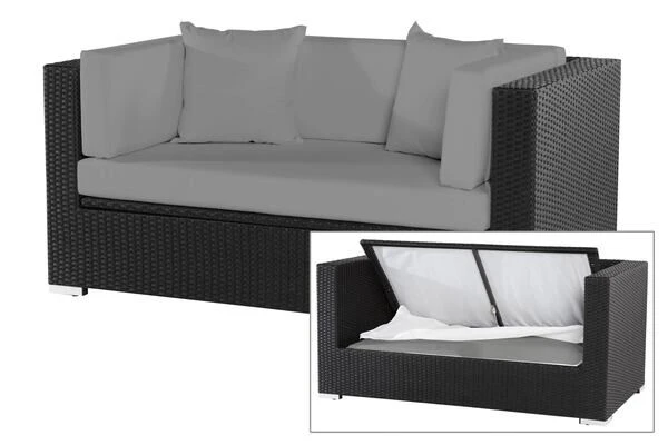 OUTFLEXX 2-Sitzer Sofa, Schwarz, Polyrattan 152x85x70cm, Inkl. Polster Und Wasserfeste Kissenbox 3 OUTFLEXX 2-Sitzer Sofa, Schwarz, Polyrattan 152x85x70cm, Inkl. Polster Und Wasserfeste Kissenbox