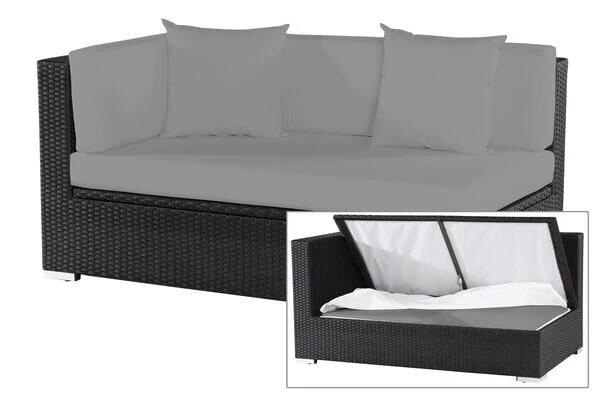 OUTFLEXX 2-Sitzer Ecksofa, Schwarz, Polyrattan, 145x85x70cm, Armlehne Rechts, Wasserfeste Kissenbox 3 OUTFLEXX 2-Sitzer Ecksofa, Schwarz, Polyrattan, 145x85x70cm, Armlehne Rechts, Wasserfeste Kissenbox