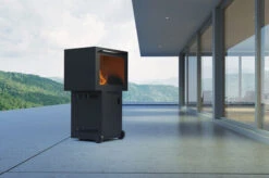 OUTFLEXX Gartenkamin, Schwarz, Stahl, 88 X 64 X 132 Cm, Gasfunktion, Auf Rädern