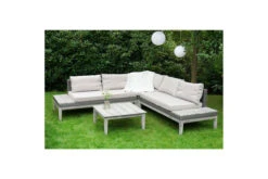 Ploß Arendal Ecklounge-Set, Vintage-Look, Polyrattan/FSC-Akazie, 4 Tlg., 4-5 Pers., 75x75cm, Inkl. Polster