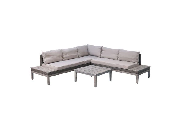 Ploß Arendal Ecklounge-Set, Vintage-Look, Polyrattan/FSC-Akazie, 4 Tlg., 4-5 Pers., 75x75cm, Inkl. Polster 4 Ploß Arendal Ecklounge-Set, Vintage-Look, Polyrattan/FSC-Akazie, 4 Tlg., 4-5 Pers., 75x75cm, Inkl. Polster – Bild 2