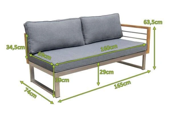 OUTFLEXX 2-Sitzer Sofa, Natur / Grau, FSC-Teak / Edelstahl / Olefin, 165x74x64 Cm, Armlehne Links 7 OUTFLEXX 2-Sitzer Sofa, Natur / Grau, FSC-Teak / Edelstahl / Olefin, 165x74x64 Cm, Armlehne Links – Bild 5