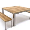 OUTFLEXX Rimini Sitzgruppe, Silber/natur, Edelstahl/Teak, 6 Personen, Recycled Teak, Quadratisch