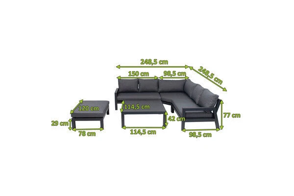OUTFLEXX Ecklounge, Anthrazit Matt/dunkelgrau, Alu/Spuncrylic, 5-tlg., Tisch 115x115cm, 4-6 Pers 7 OUTFLEXX Ecklounge, Anthrazit Matt/dunkelgrau, Alu/Spuncrylic, 5-tlg., Tisch 115x115cm, 4-6 Pers – Bild 5