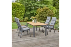 SIENA GARDEN Savona/Geneva Esstischgarnitur, Graphit/grau, Alu/Teak/Texfabric, Tisch 160x90 Cm, 4 Stapelsessel