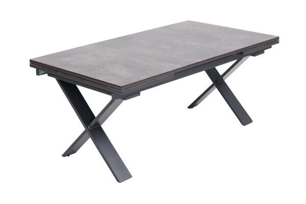 OUTFLEXX Esstischgarnitur, OUTFLEXX® Anthrazit Matt, Alu /HPL / Teak, Tisch 180/280x100cm, 8 Stapelsessel 8 OUTFLEXX Esstischgarnitur, OUTFLEXX® Anthrazit Matt, Alu /HPL / Teak, Tisch 180/280x100cm, 8 Stapelsessel – Bild 6