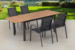 OUTFLEXX Esstischgarnitur, OUTFLEXX® Anthrazit Matt, Alu / Teak / Textil, Tisch 150/210x90cm, 4 Sessel, Stapelbar -Kettler Verkaufs-Shop 22182 6.jpg