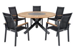 OUTFLEXX Esstischgarnitur, OUTFLEXX® Anthrazit Matt, Alu / Teak / Textil, Esstisch Ø 150 Cm, 5 Stapelstühle -Kettler Verkaufs-Shop 22201 2.jpg