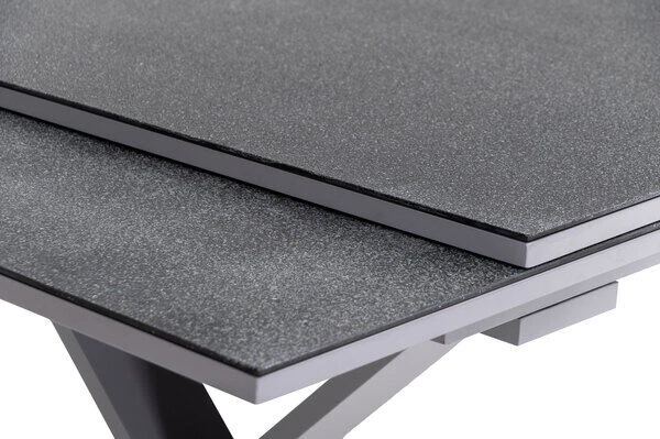 OUTFLEXX Esstischgarnitur, Silber, Alu / Keramik / Textil, Tisch 180/280x100cm, 4 Stapelsessel, 2 Multipo 12 OUTFLEXX Esstischgarnitur, Silber, Alu / Keramik / Textil, Tisch 180/280x100cm, 4 Stapelsessel, 2 Multipo – Bild 10