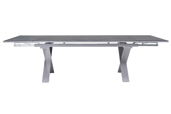 OUTFLEXX Esstischgarnitur, Silber, Alu / Keramik / Textil, Tisch 180/280x100cm, 4 Stapelsessel, 2 Multipo 15 OUTFLEXX Esstischgarnitur, Silber, Alu / Keramik / Textil, Tisch 180/280x100cm, 4 Stapelsessel, 2 Multipo – Bild 13