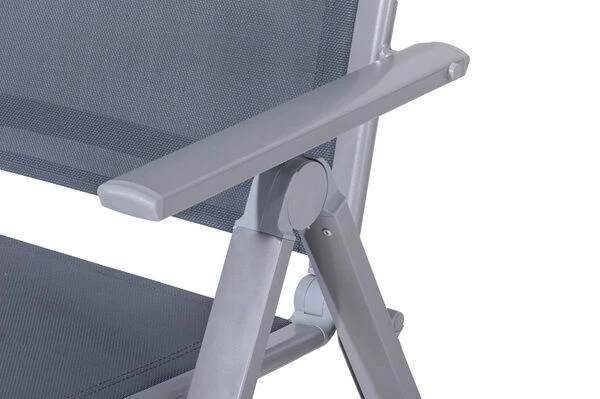 OUTFLEXX Esstischgarnitur, Silber, Alu / Keramik / Textil, Tisch 180/280x100cm, 4 Stapelsessel, 2 Multipo 18 OUTFLEXX Esstischgarnitur, Silber, Alu / Keramik / Textil, Tisch 180/280x100cm, 4 Stapelsessel, 2 Multipo – Bild 16