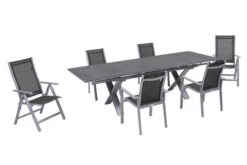 OUTFLEXX Esstischgarnitur, Silber, Alu / Keramik / Textil, Tisch 180/280x100cm, 4 Stapelsessel, 2 Multipo 23 OUTFLEXX Esstischgarnitur, Silber, Alu / Keramik / Textil, Tisch 180/280x100cm, 4 Stapelsessel, 2 Multipo -Kettler Verkaufs-Shop 22217 2.jpg