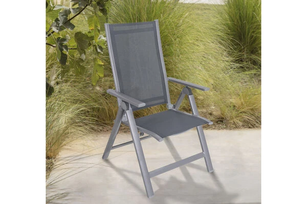 OUTFLEXX Esstischgarnitur, Silber, Alu / Keramik / Textil, Tisch 180/280x100cm, 4 Stapelsessel, 2 Multipo 5 OUTFLEXX Esstischgarnitur, Silber, Alu / Keramik / Textil, Tisch 180/280x100cm, 4 Stapelsessel, 2 Multipo – Bild 3