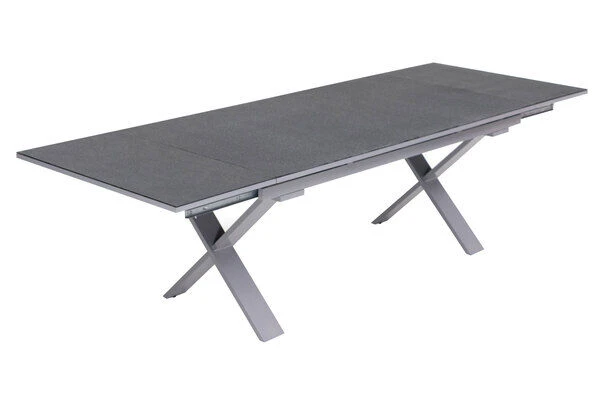 OUTFLEXX Esstischgarnitur, Silber, Alu / Keramik / Textil, Tisch 180/280x100cm, 4 Stapelsessel, 2 Multipo 11 OUTFLEXX Esstischgarnitur, Silber, Alu / Keramik / Textil, Tisch 180/280x100cm, 4 Stapelsessel, 2 Multipo – Bild 9