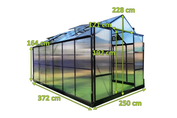 OUTFLEXX Gewächshaus, Schwarz, Alu/Polycarbonat, 372x250x228cm, Pulverbeschichtet 7 OUTFLEXX Gewächshaus, Schwarz, Alu/Polycarbonat, 372x250x228cm, Pulverbeschichtet – Bild 5