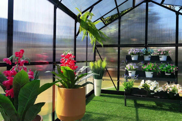 OUTFLEXX Gewächshaus, Schwarz, Alu/Polycarbonat, 494x250x228cm, Pulverbeschichtet 12 OUTFLEXX Gewächshaus, Schwarz, Alu/Polycarbonat, 494x250x228cm, Pulverbeschichtet – Bild 10