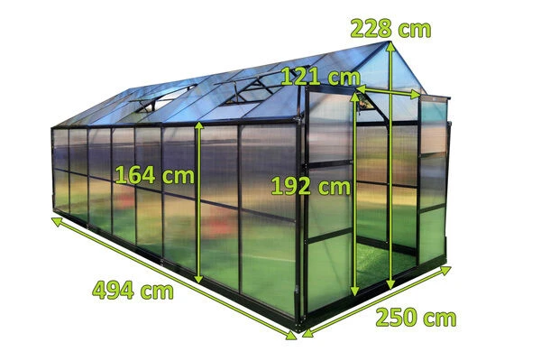 OUTFLEXX Gewächshaus, Schwarz, Alu/Polycarbonat, 494x250x228cm, Pulverbeschichtet 7 OUTFLEXX Gewächshaus, Schwarz, Alu/Polycarbonat, 494x250x228cm, Pulverbeschichtet – Bild 5